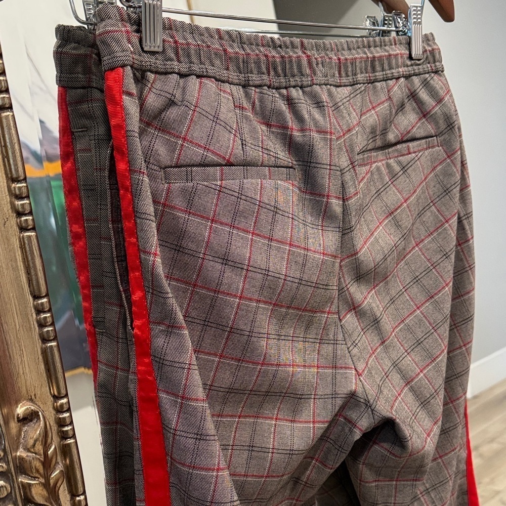 Topman Checkered Men's Dress Pants in Red and Gray - Picture 3 of 5